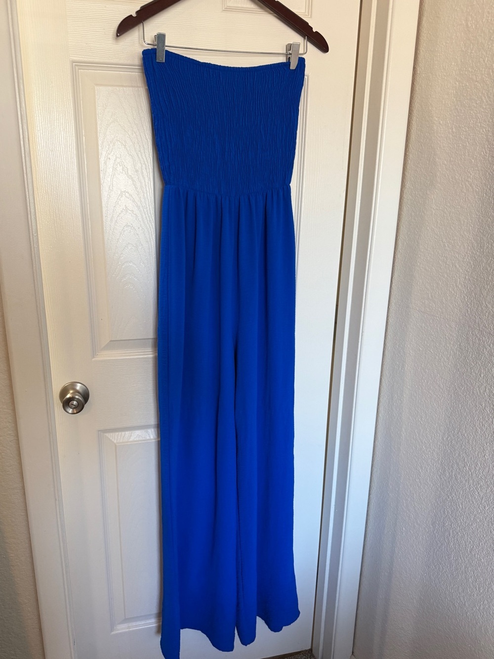 Girls Strapless Smocked Jumpsuit - Royal Blue